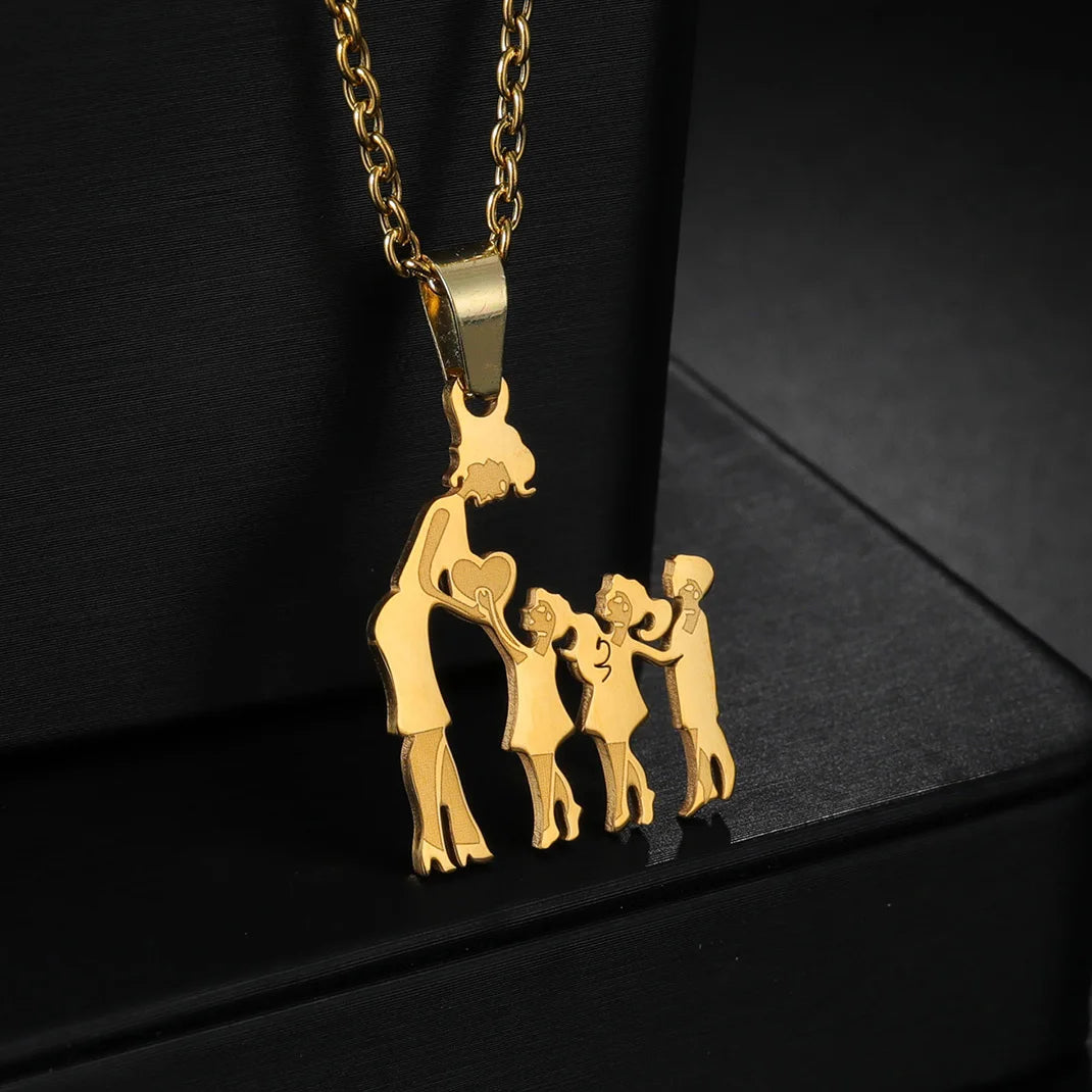 Girls Boy Children Stainless Steel Family Necklaces Mama Pendants Necklace Birthday Gifts For Women Jewelry Mother's Day Jewelry Quick Pick Grocers