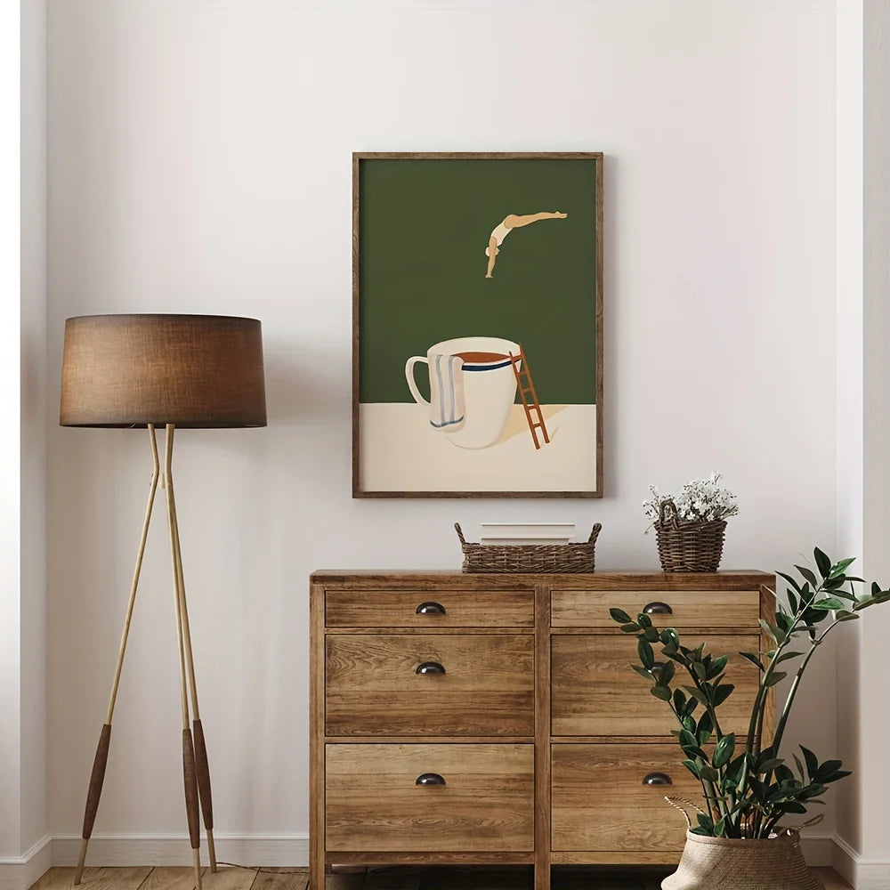 Retro Coffee Diving Poster Canvas Painting Good Morning Coffee Lover Print Wall Art for Living Room Home Kitchen Decor Frameless Quick Pick Grocers
