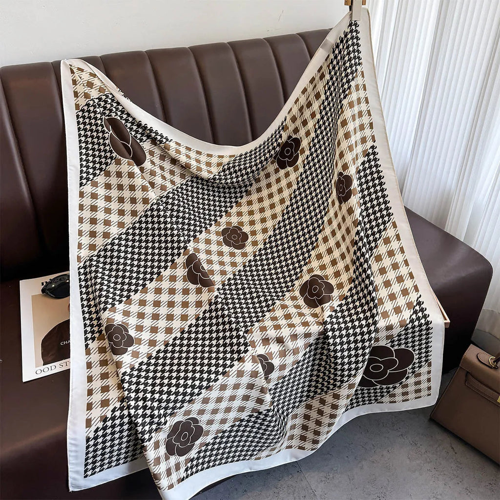 90*90Cm Square Scarf Twill Silk Feeling Women Head Shawls and Wraps Luxury Hair Tree Print Neck Scarves Hijab Bandana Pashmina Quick Pick Grocers