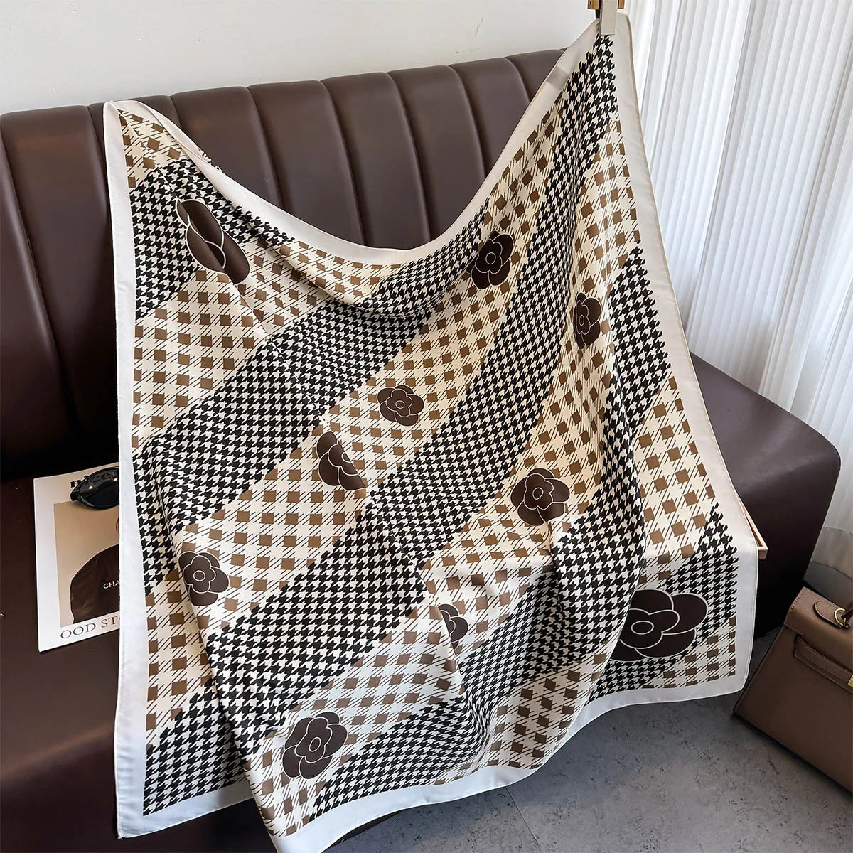 90*90Cm Square Scarf Twill Silk Feeling Women Head Shawls and Wraps Luxury Hair Tree Print Neck Scarves Hijab Bandana Pashmina Quick Pick Grocers