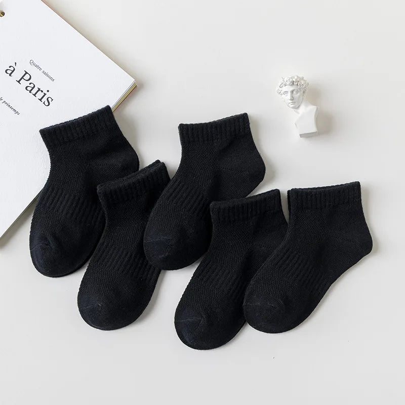 5 Pairs/Lot 2023 New Summer Children Socks Cotton Kids Fashion Black White Gray For 1-12 Years Teen Student Baby Girl Boy Socks Quick Pick Grocers