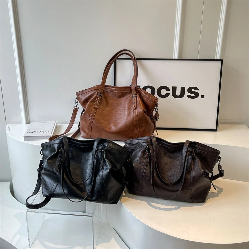 MOODS Large Sized Tote Bags For Women Soft PU Leather Pure Color Large Capacity Shopper Shoulder Crossbody Bag Quality Handbags Quick Pick Grocers