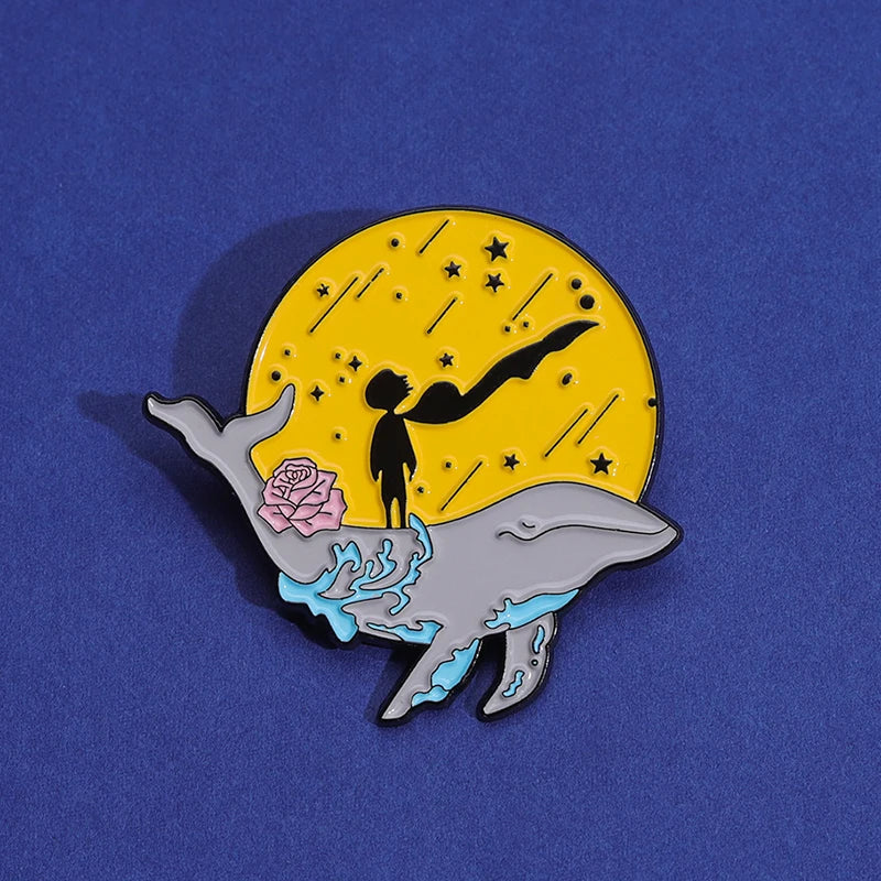 Cartoon Boy Fox Rose Enamel Pins Moon Star Whale Paper Boat Brooch Lapel Hat Bag Badge Jewelry Accessories Gift for Kids Friends Quick Pick Grocers