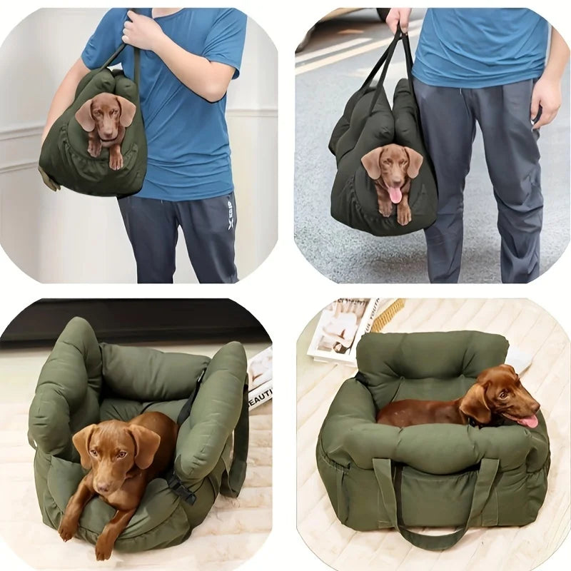 Dog Car Seat with Safety Belt - Non-Slip Pet Car Bed for Small Dogs, Washable Travel Carrier with Secure Straps for Safe Car Quick Pick Grocers