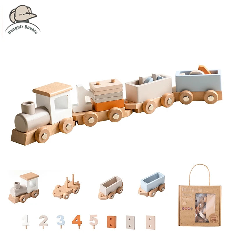 Wooden Train Birthday Toy  Montessori Toys Baby Educational Toys  Wooden Trolley  Baby Learning Toys  Number Of Wood Baby's Toys Purest Peak