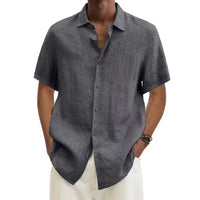 men Cotton Linen Hot Sale Men's Short-Sleeved Shirts Summer Solid Color Turn-down collar Casual Beach Style Plus Size tops Quick Pick Grocers
