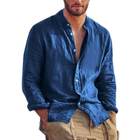 Sweatwear Men's Long Sleeve Shirt Linen Solid Color Shirts Trend Stand Collar Casual Lightweight Breathable Tops Hawaiian Shirt Quick Pick Grocers