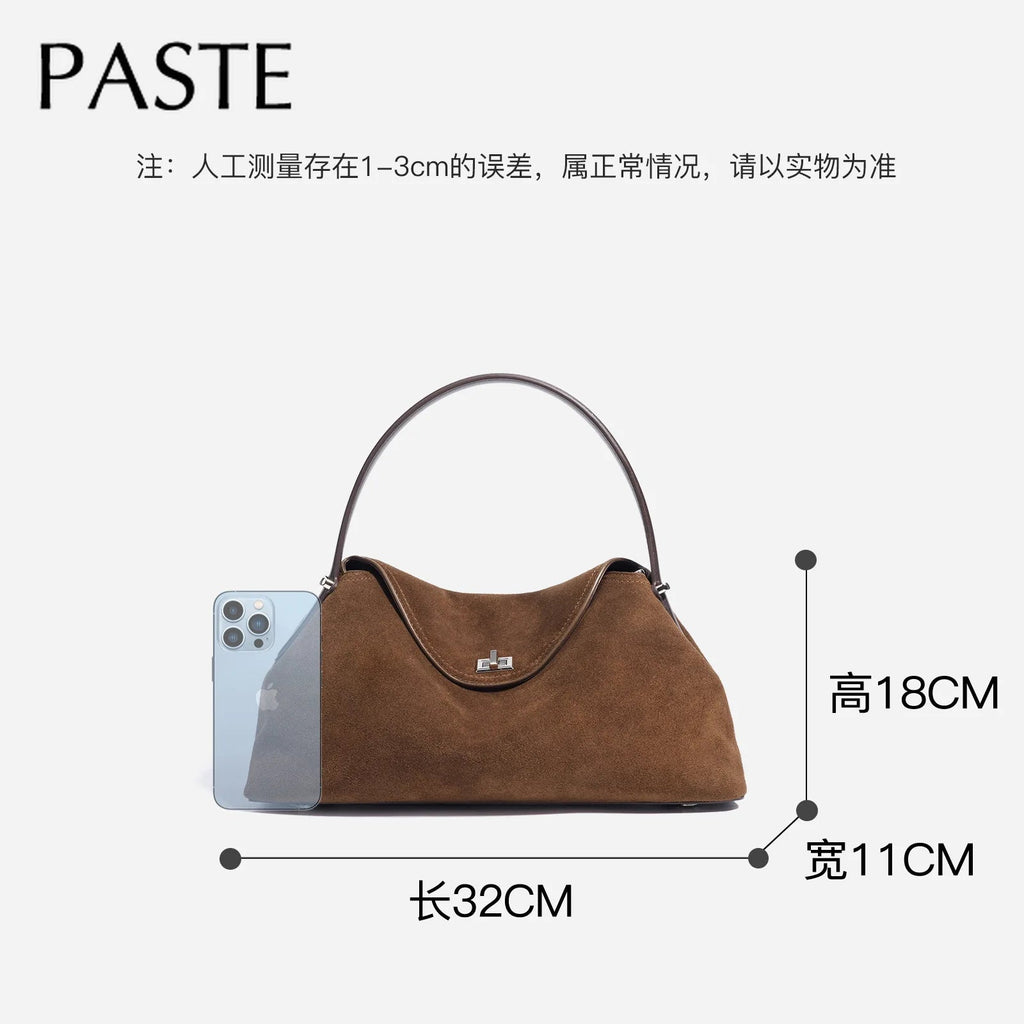 2026 Autumn Winter All-match Bowling Tote All-match Matte Suede Cowhide Leather Women Shoulder Bag Coffee Purple Noble Handbag Quick Pick Grocers