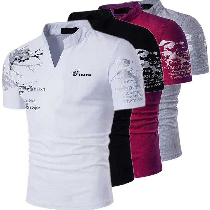 Men's Polo Shirt Golf Shirt Graphic Prints V Neck Outdoor Street Short Sleeves Print Clothing Sports Fashion Streetwear Designer Quick Pick Grocers