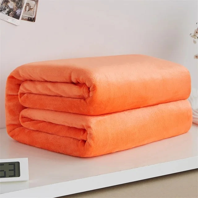 230GSM Coral Fleece Flannel Blankets For Beds Solid Blue Pink Soft Warm Thin Bedspread Sofa Cover Faux Fur Plaid Blanket Purest Peak