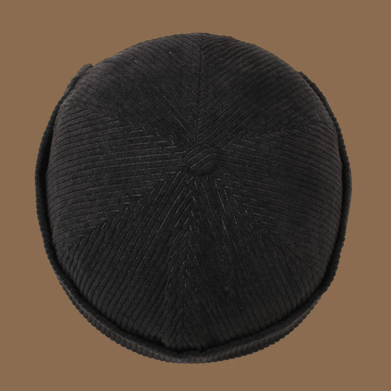 Autumn and winter corduroy brimless casual hat, personalized yuppie hat, men's and women's striped velvet melon skin hat Quick Pick Grocers
