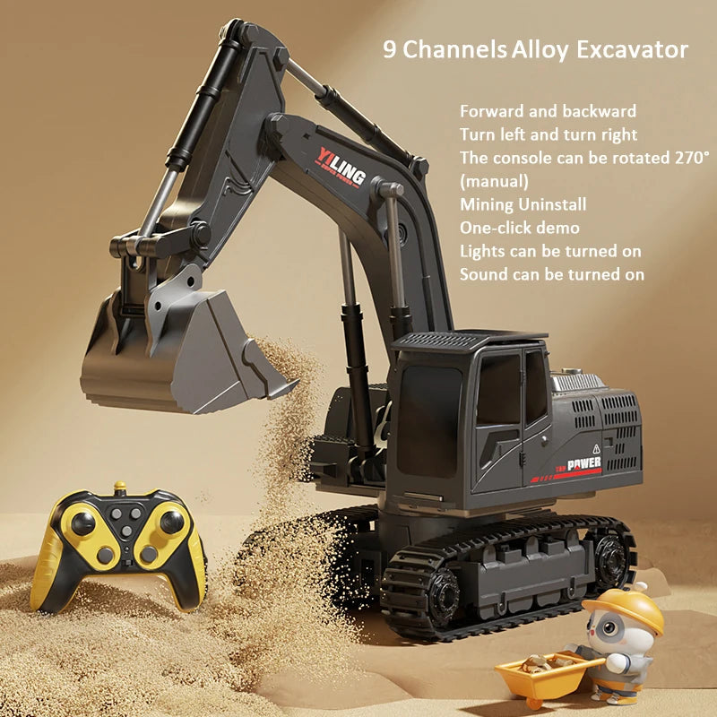 Alloy Remote Control Excavator Toy Car with Lights Sound Effect Electric Excavator Automobile Engineering Vehicle Children Gifts Econic Blanks