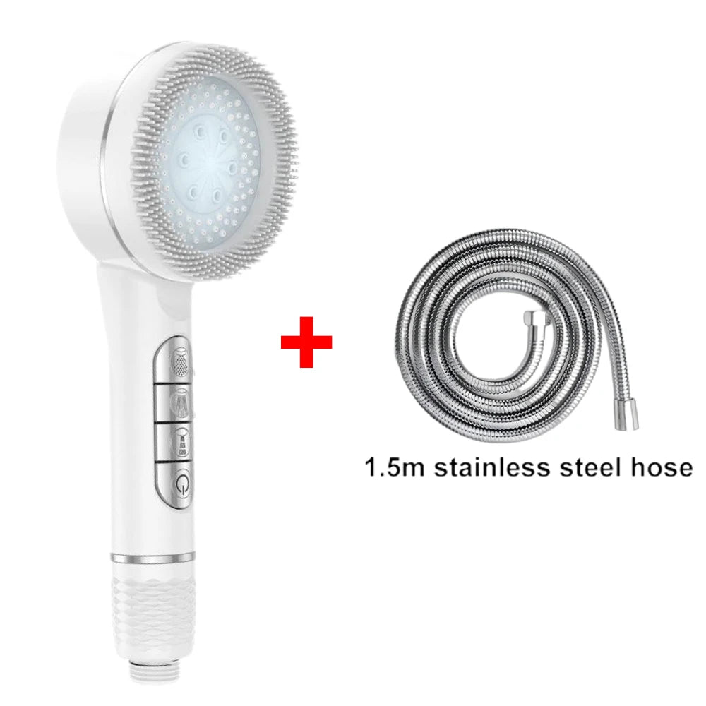 4 Modes Self-cleaning Shower Head with Silicone Brush One-Key Stop Water Massage High Pressure ABS Showerhead with Filter Quick Pick Grocers