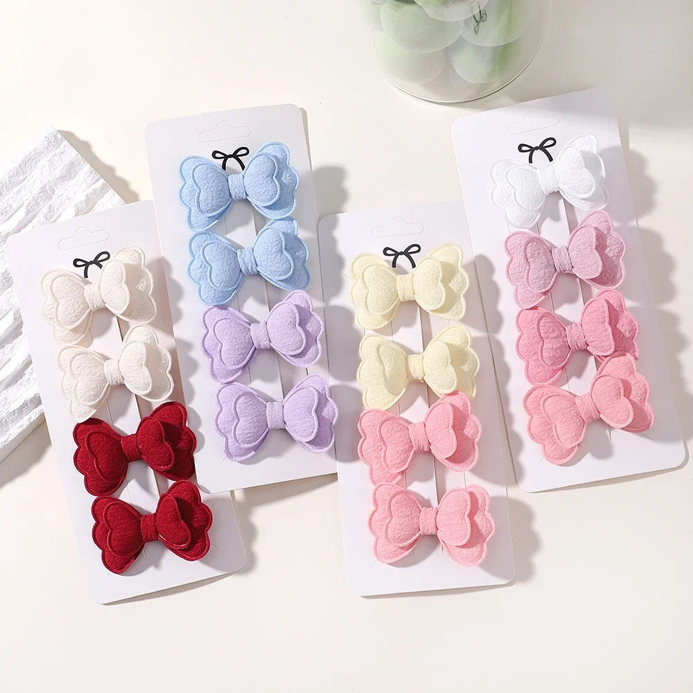 4Pcs/set Candy Colored Hair Clip Set for Girls Double Layered Bow Cute Bangs Hair Pin Cotton Safe Children's Hair Accessories Purest Peak