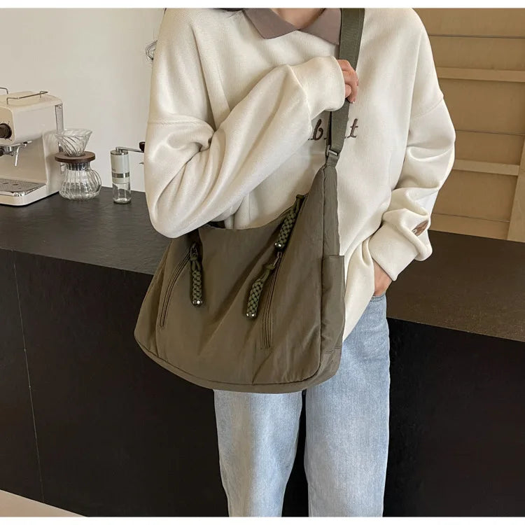 Trendy Women's Soft Cloth Shoulder Bag Solid Color Student 2026 Spring Y2k Casual Style Big Handbags Crossbody Bags for Women Quick Pick Grocers
