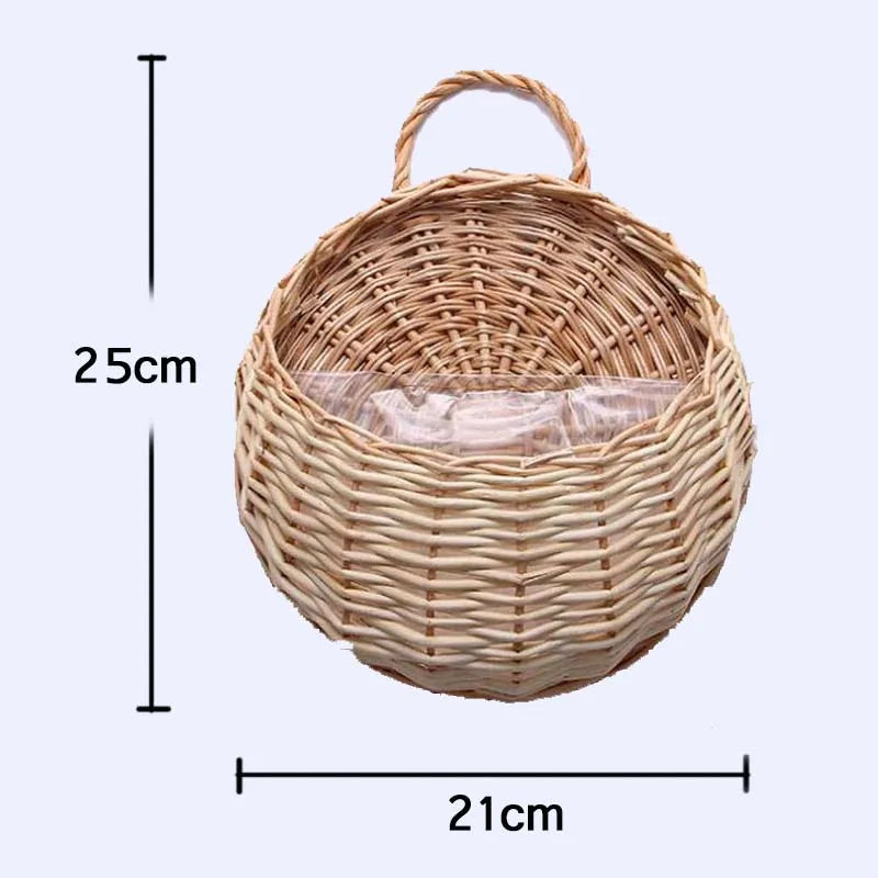 Hand Made Wicker Rattan Flower Planter Wall Hanging Wicker Rattam Basket Garden Vine Pot Plants Holder Garden Pots Wall Planter Quick Pick Grocers