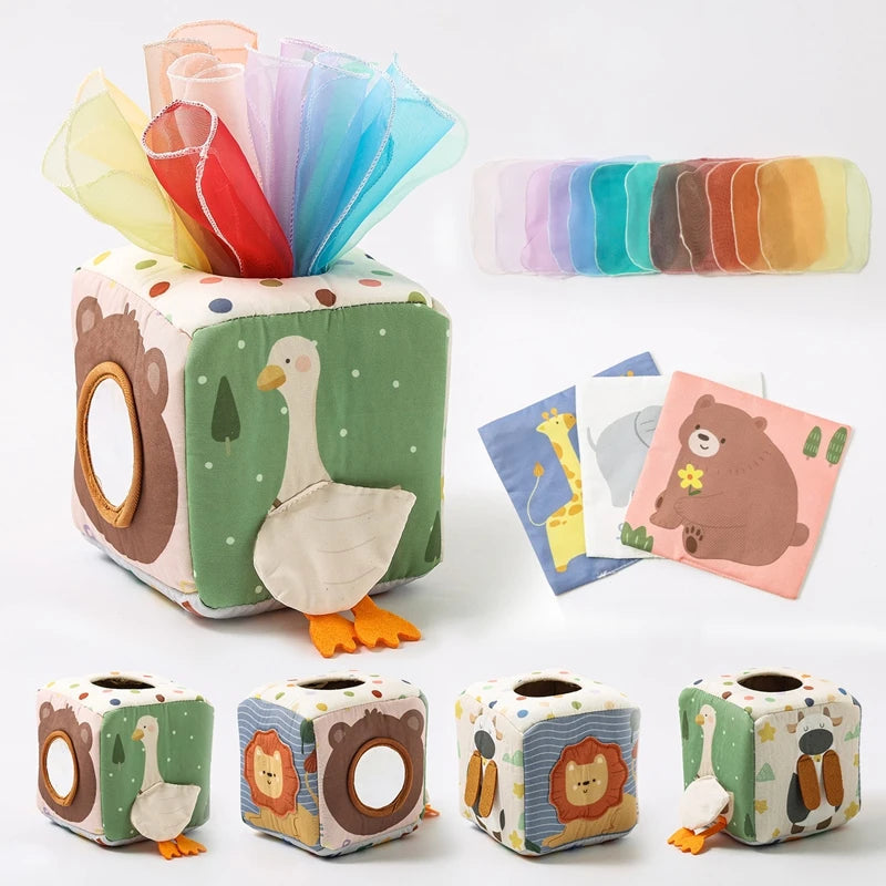 Montessori cloths Toys Magic Cotton Animal Tissue Box Kids Finger Exercise Cloth Busy Box Toys Baby Educational Activity Sensory Purest Peak