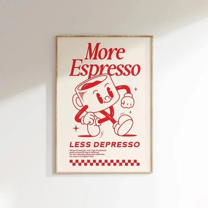More Espresso Less Depresso Wall Art, Coffee Quote Wall Art, Coffee Station Wall Art, Coffee Bar Print, Cute Prints, Retro Quote Quick Pick Grocers
