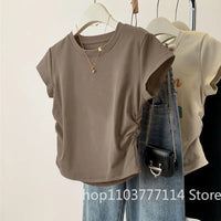 Women Summer Short Sleeved Top for Fashion Versatile Base Shirt Slim Fit Round Neck T-shirt Casual and Sexy Breathable and Cool Quick Pick Grocers