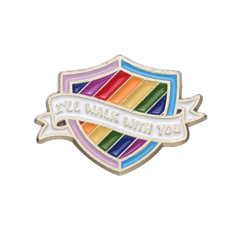 LGBTQ Pride Collect You Are Safe With Me Enamel Pins Rainbow Spaceship UFO Shield Cat Brooches Lapel Badges Jewelry Lover Gifts Quick Pick Grocers