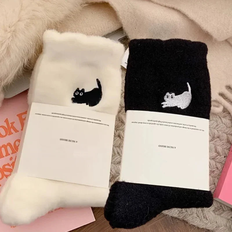 3Pairs Premium Feel Cute Cat Cozy Hairy Mink Velvet Socks Autumn Winter Hosiery Thickened Plush Warm Sleep Home Fluffy Socks Purest Peak