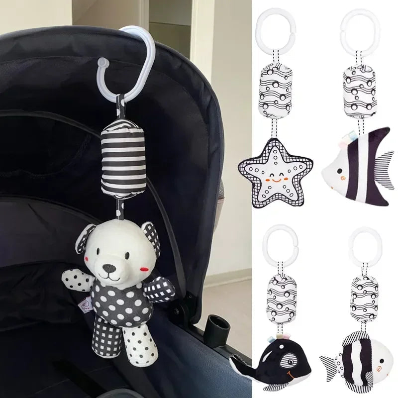 Stroller Bed Hanging Bell Plush Doll Baby Infant Rattles Newborn Black White Visual Grab Ability Training Toys игрушки для детей Purest Peak