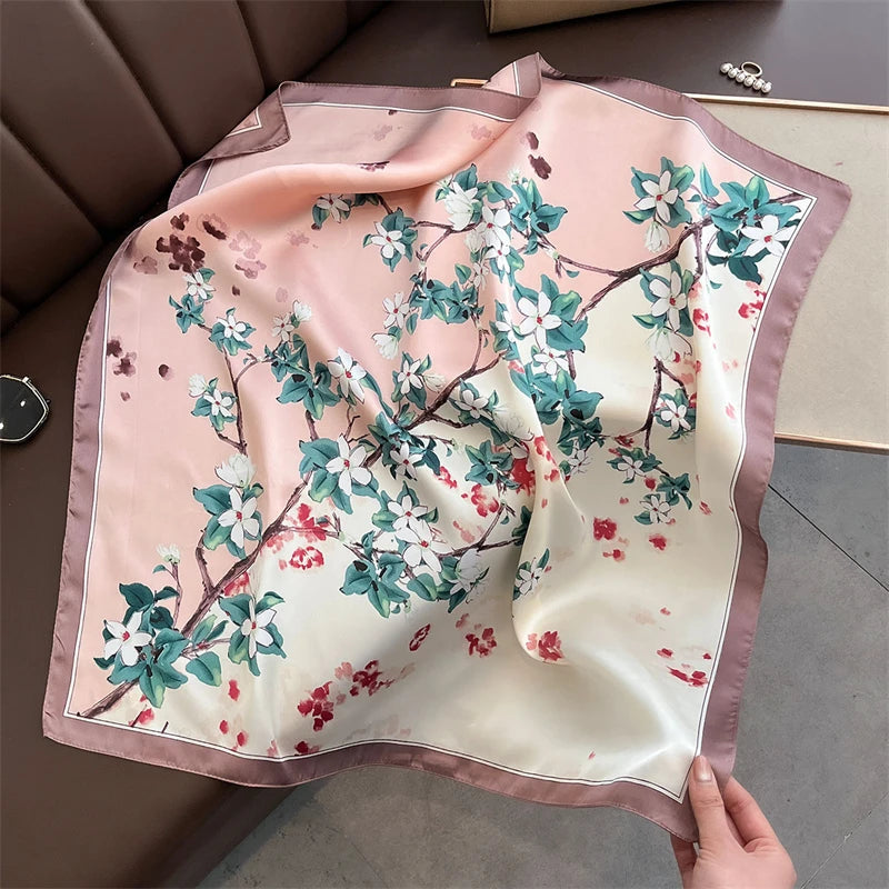 2025 Silk Shawl Print Headscarf Cat Hair Wrap Neckerchief Female Satin Square Scarf For Women Headband Foulard Hijab Bandana Quick Pick Grocers
