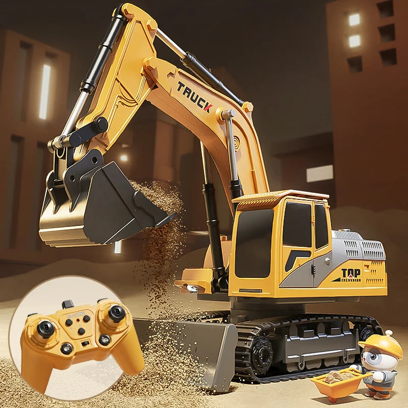 Alloy Remote Control Excavator Toy Car with Lights Sound Effect Electric Excavator Automobile Engineering Vehicle Children Gifts Econic Blanks