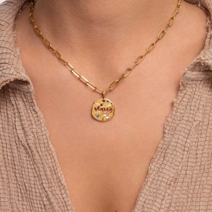 Mother's Day MAMA Necklace Gift Irregular Circular Guardian Pendant Necklace New Fashion Stainless Steel Necklace Accessory Gift Quick Pick Grocers