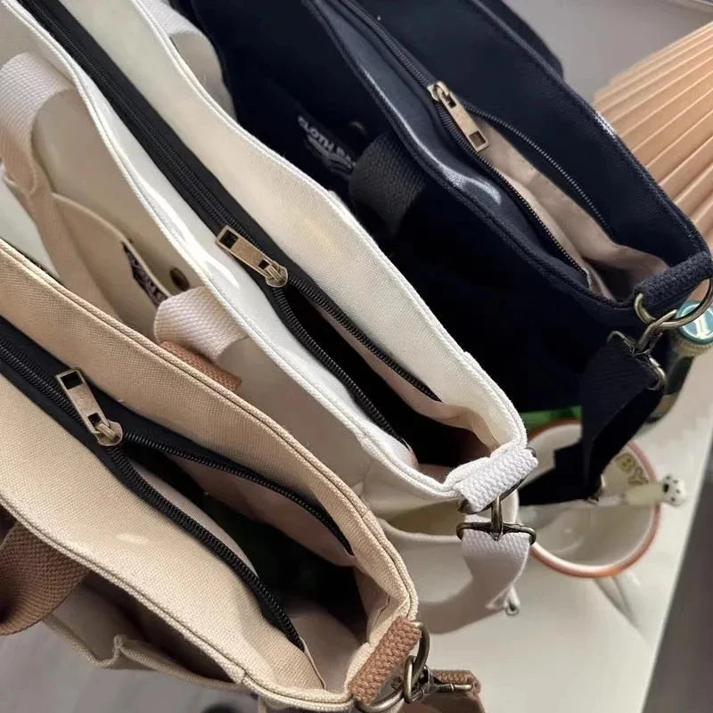 Urban Minimalist Female Student Large Capacity Commuting Horizontal Canvas Single Shoulder Diagonal Cross Portable Tote Bag Econic Blanks