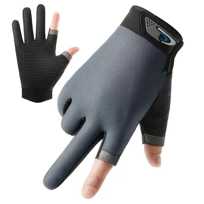 Summer Men Fishing Gloves Women Two Finger Cut Male Touchscreen Angling Anti-Slip Sun-Proof Breathable Cycling Fitness Gloves Quick Pick Grocers