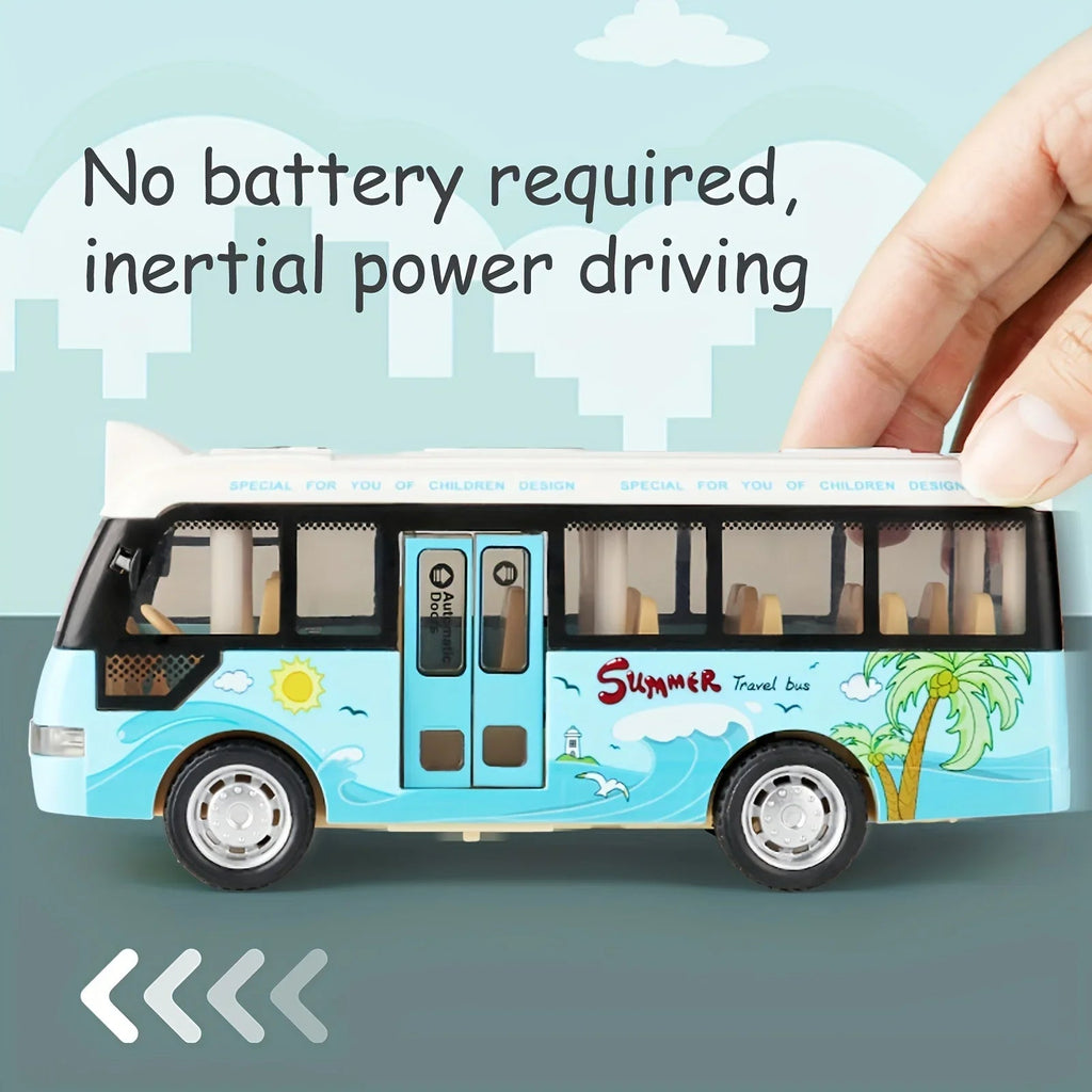 City Bus Toys Cars Die-Cast Plastic Airport Cars For Boys Girls, Pull Back Play Vehicle With Sound, Light Up & Open-able Doors Quick Pick Grocers