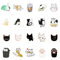 20 Styles Cute Cats collection Enamel Pins Dried Fish Bag Brooch Cartoon Animal Badges Denim Lapel Jewelry Gift for Kids Friends Quick Pick Grocers