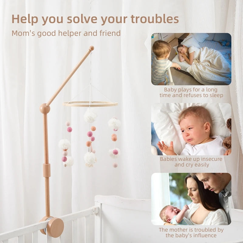 Baby Rattle Toy Bed Bell Bracket Wooden Mobile 0-12 Months Newborn Crochet Bed Bell Hanging Toys Holder Bracket Infant Crib Gift Purest Peak