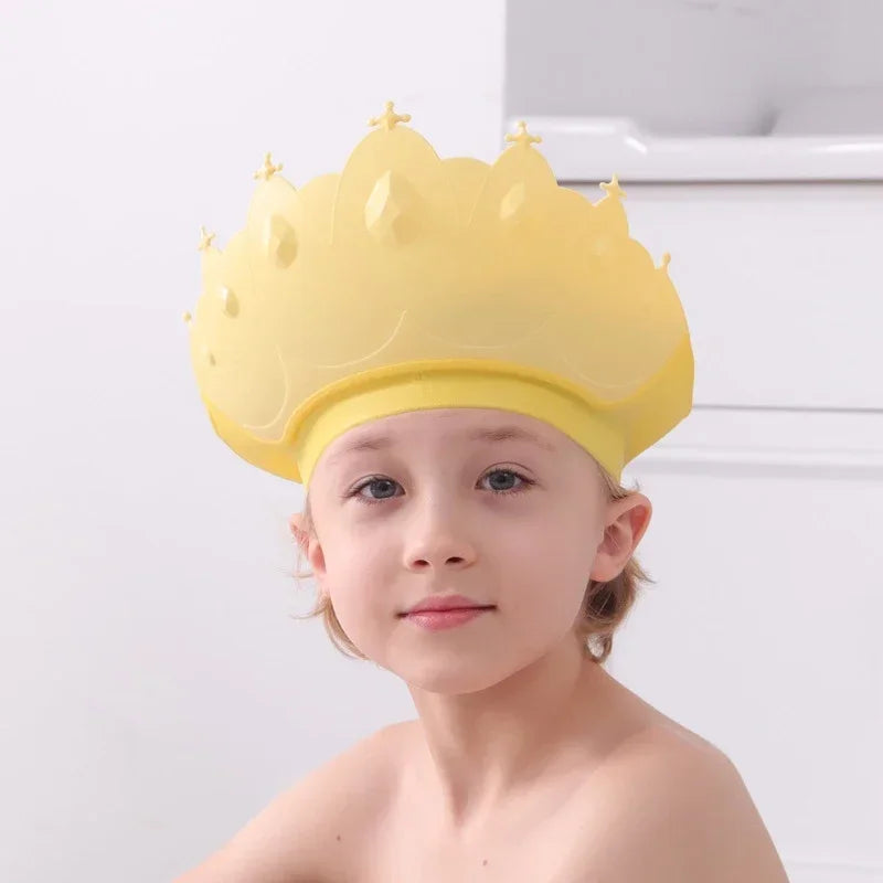 Adjustable Size Children Shampoo Cap Crown Baby Shower Cap Cartoon Bath Visor Infant Hair Shield Ear Protection Waterproof Purest Peak