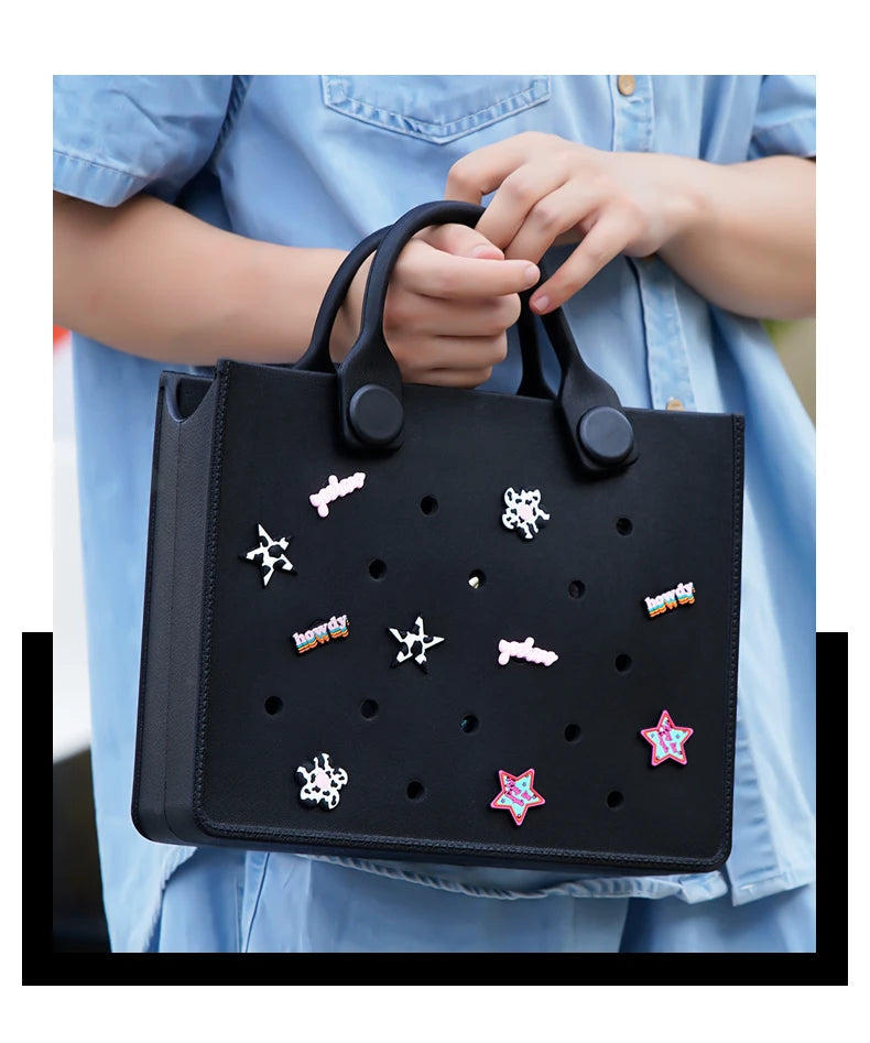 EVA Large Leather Shoulder Bag Handbag Tote Bag Storage for Women Casual Waterproof Beach Bag Hole Fit Charm Fashion Storage Bag Quick Pick Grocers