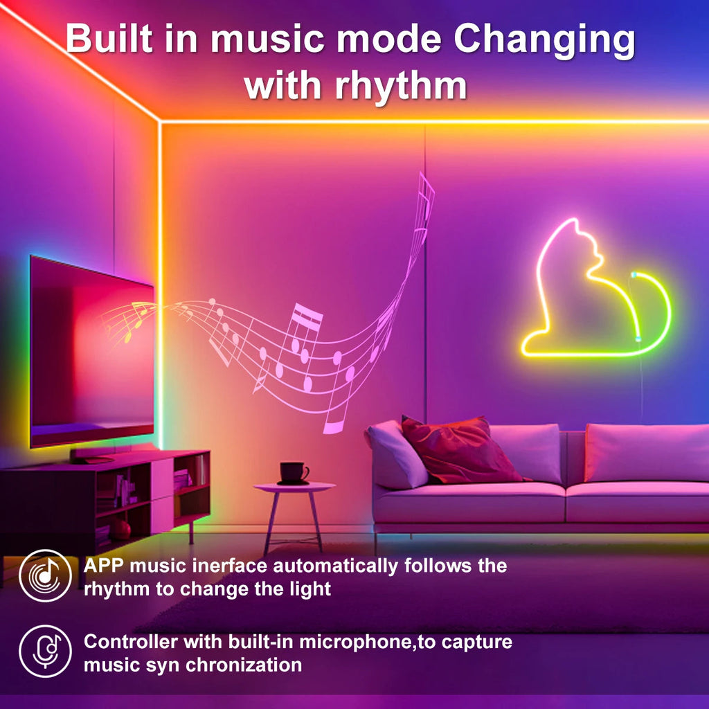 5V RGB Neon Strip Light 1M 2M 3M 5M USB Waterproof Flexible Ribbon Tape Neon Lights With Bluetooth Remote Control For Home Decor Econic Blanks