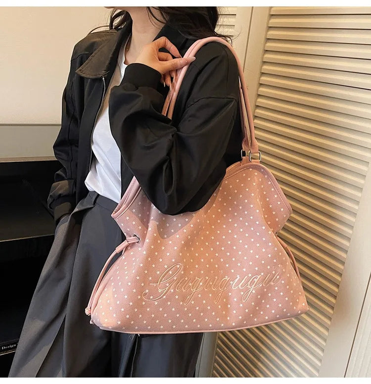 Brand Women's Shoulder Bag Y2k Fashion Sweet Polka Dot Handbag Korean Casual Versatile Leopard Print Brown Frosted Tote Bags Quick Pick Grocers