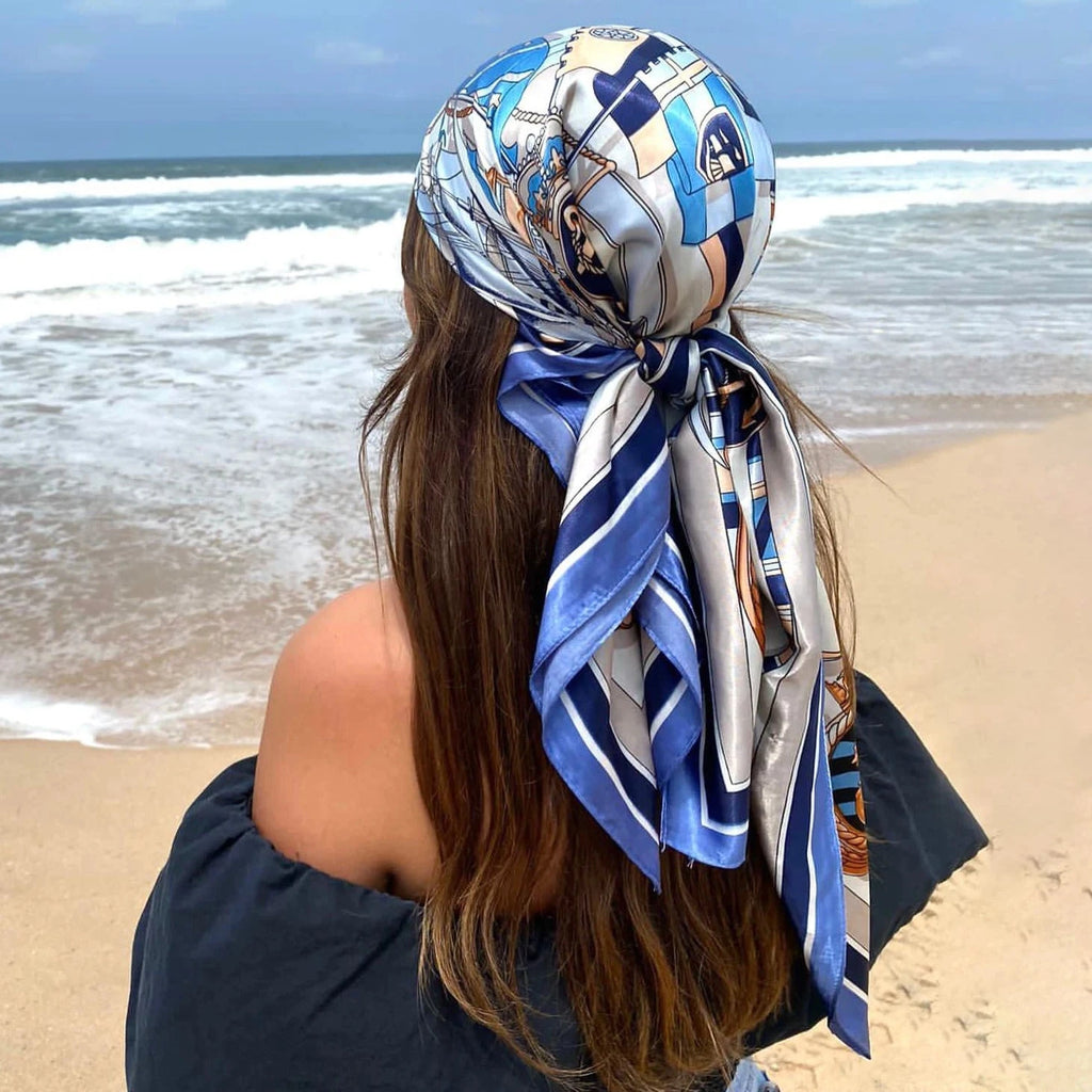 Satin Square Scarf Women Muslim Hijab Elegant 2025 Print Silk Neckerchief Shawl Wraps Headband Handle Hair Accessories Bandana Econic Blanks