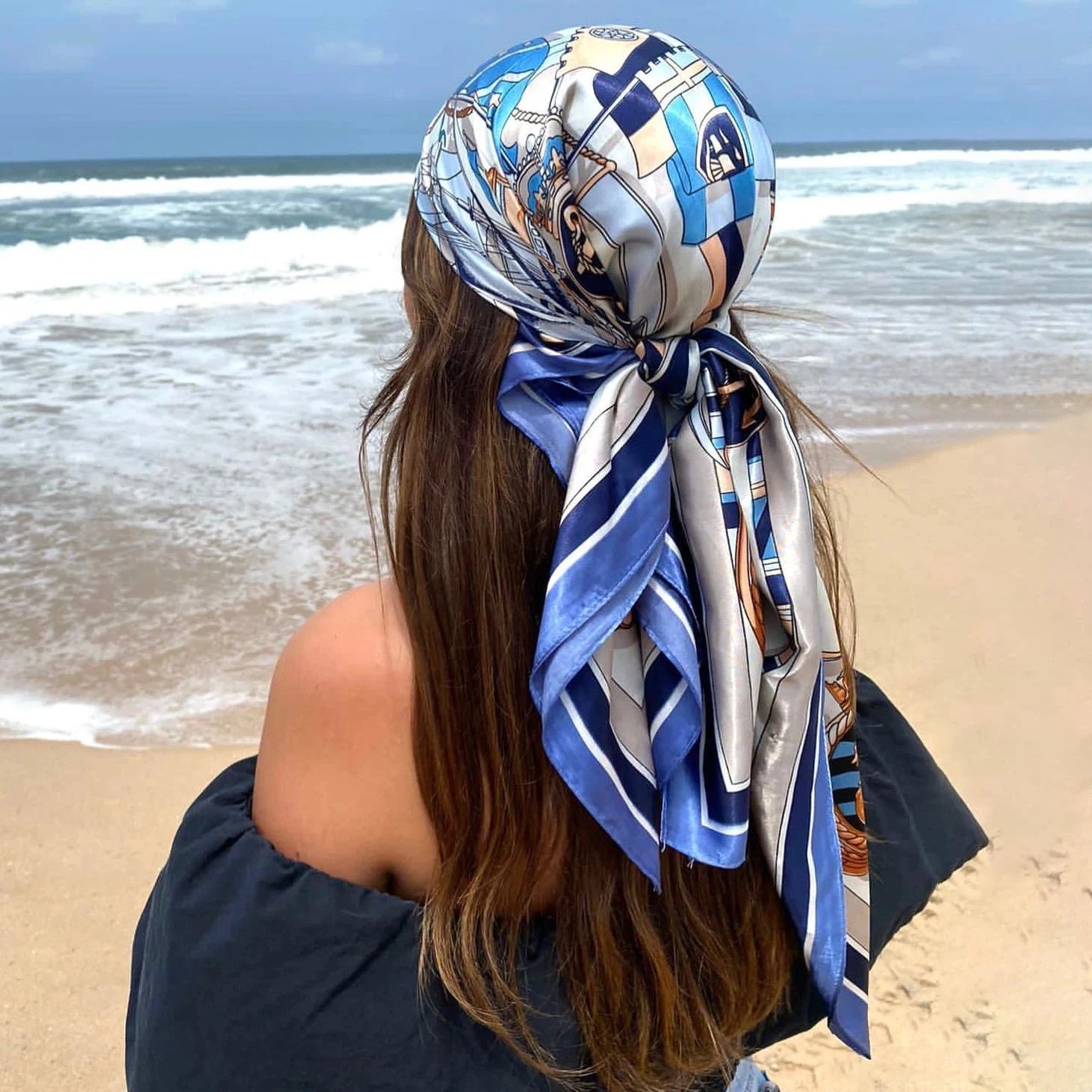 Satin Square Scarf Women Muslim Hijab Elegant 2025 Print Silk Neckerchief Shawl Wraps Headband Handle Hair Accessories Bandana Econic Blanks