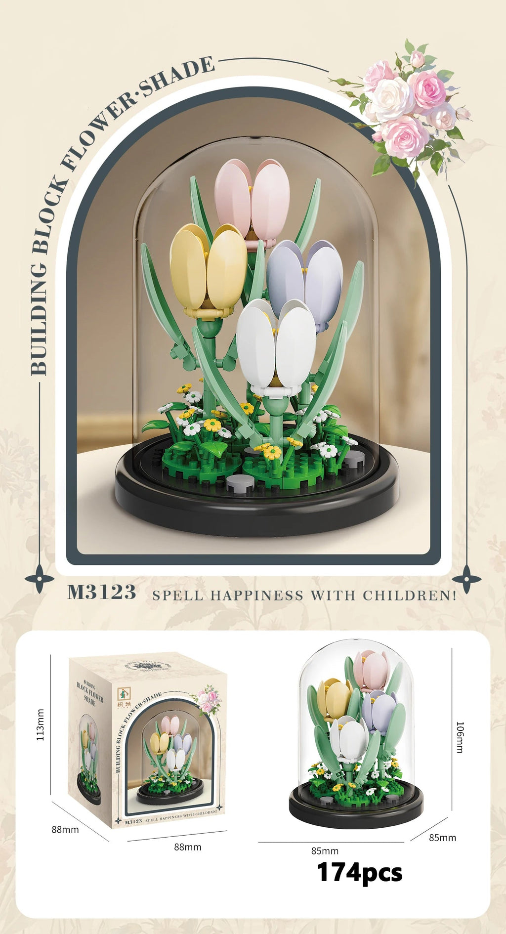 Eternal Flower Bouquet Bonsai Potted Plant Micro Building Blocks Model Home Decoration Puzzle Toys Kids Birthday Christmas Gifts Purest Peak Salt