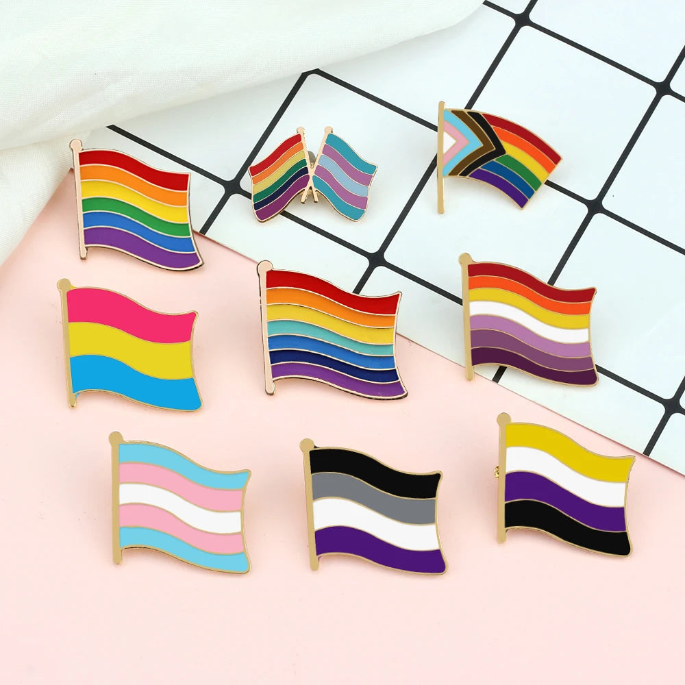 Rainbow Flag LGBT Pride Enamel Pin Inclusive Progress Non-binary Trans Les Bisexual Asexual Brooch Bag Denim Lapel Badge Jewelry Quick Pick Grocers