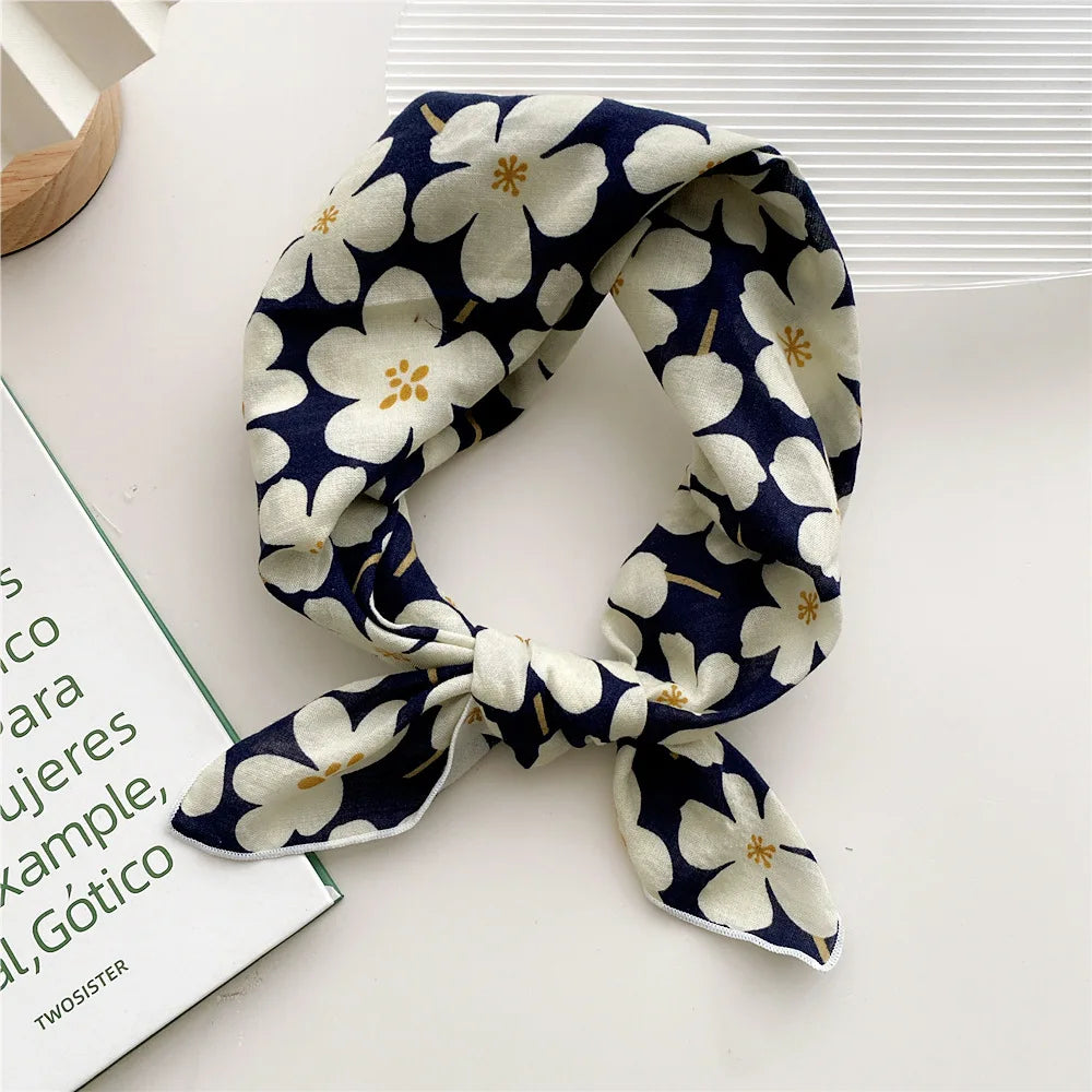 55cm Laies Headband Cotton Linen Square Scarf Women Korean College Girls Fashion Spring Autumn New Style Elegant Neck Scarves Quick Pick Grocers