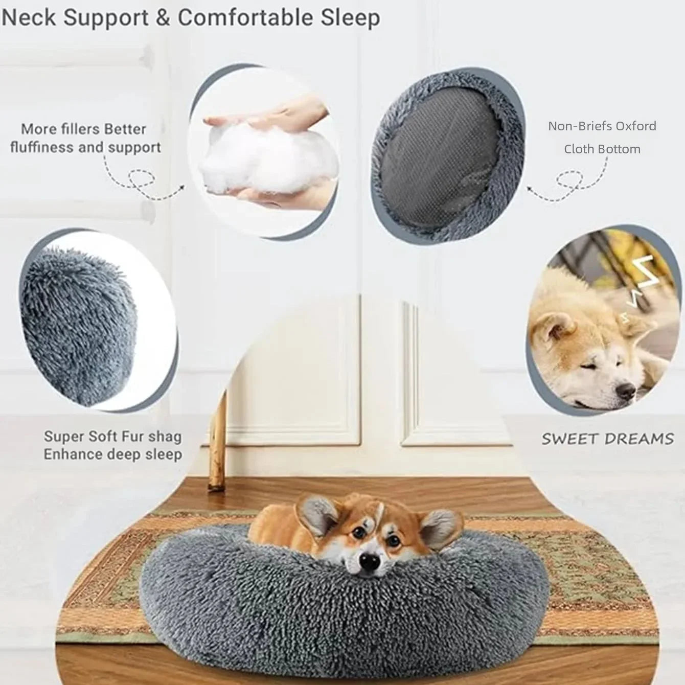 40-90cm 6 Sizes Round Pet Bed for Large Dog Bed Super Soft Cat Bed Plush Dog House for Medium Dog House Winter Warm Sleeping Quick Pick Grocers