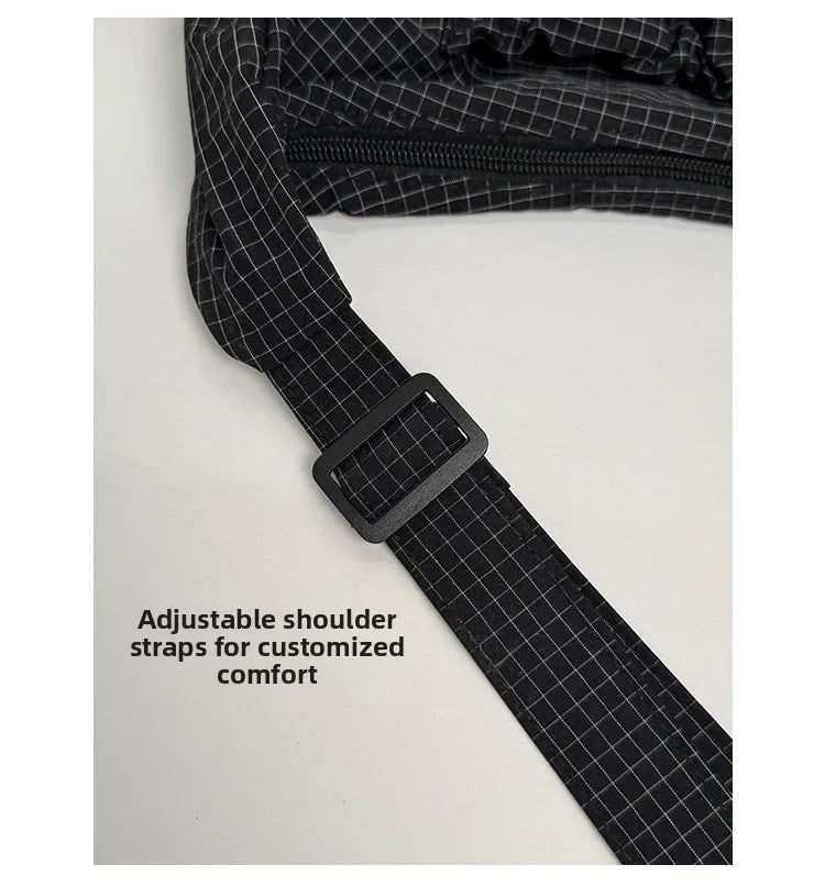 Korean Nylon Shoulder Bags Fashion Simple Plaid Zipper Tote Drawstring Pleated Cloud Bags New Commuter Crossbody Shoulder Bag Quick Pick Grocers