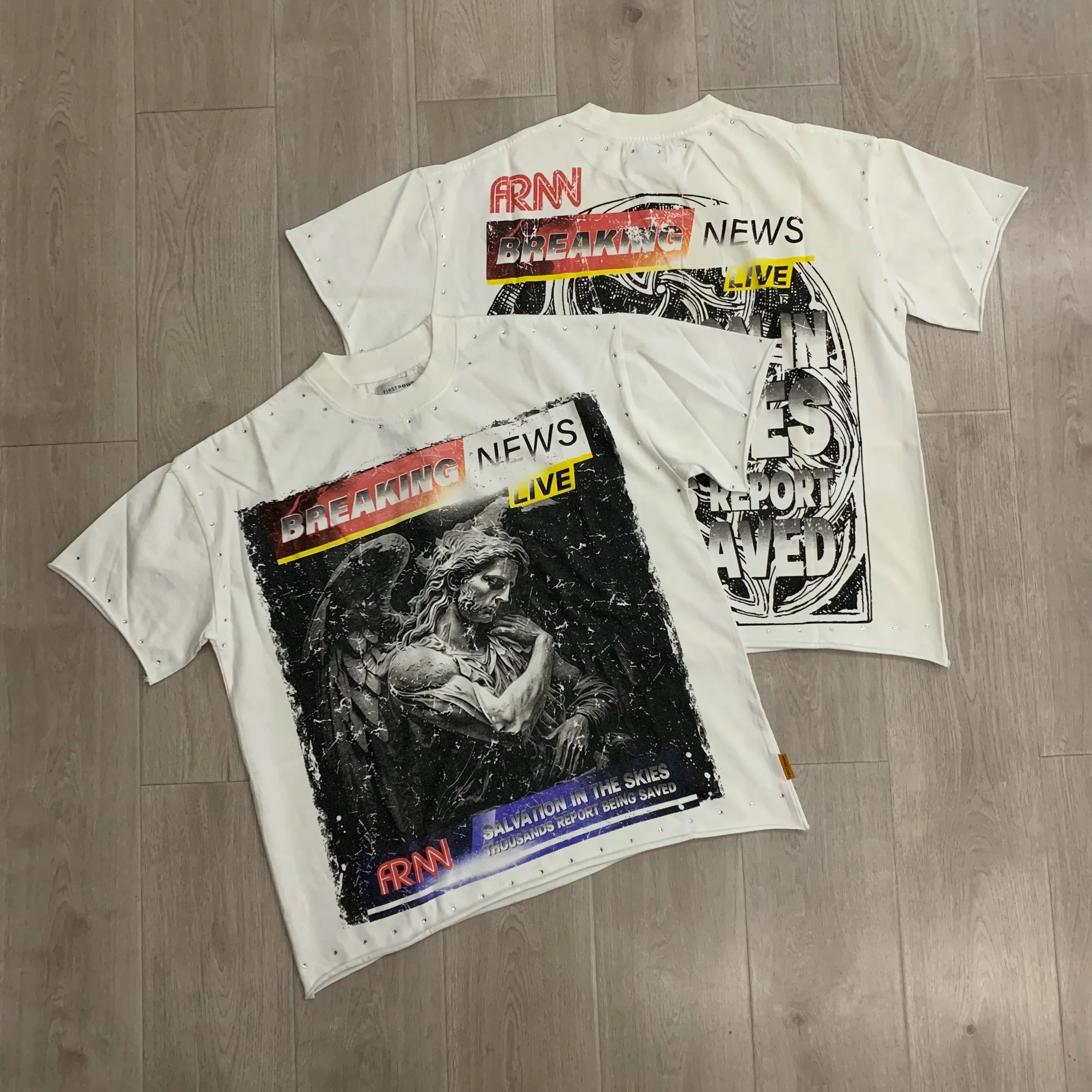 Streetwear Vintage Washed Diamond Cropped Tee for Men Crew Neck Short Sleeve Loose Cotton Rhineston Tshirts Oversized Quick Pick Grocers