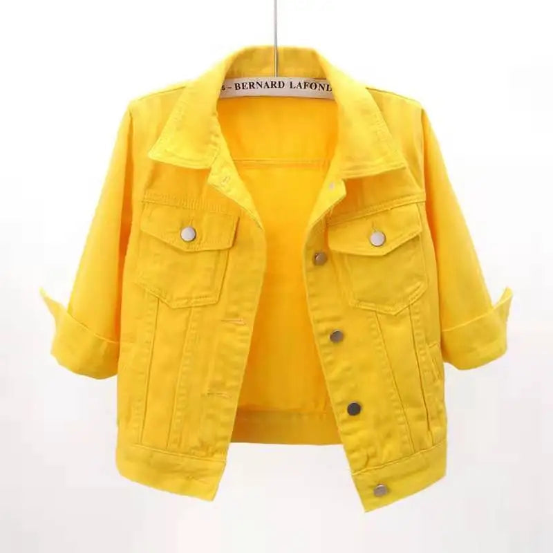 Women Denim Jacket Spring Autumn Short Coat Pink Jean Jackets Casual Tops Purple Yellow Purple Blue Loose Tops Lady Outerwear Quick Pick Grocers
