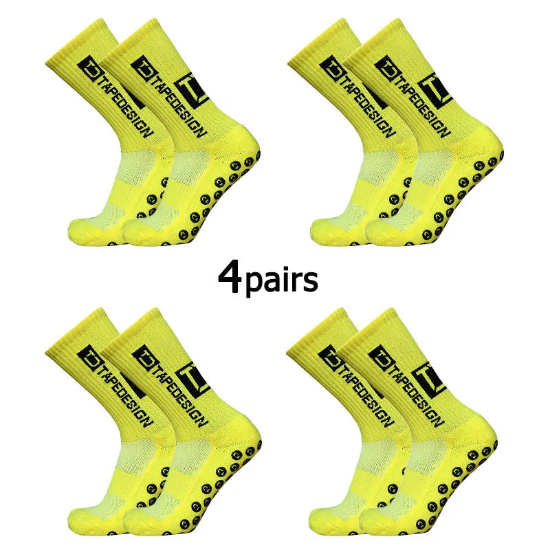 4Pairs/Lot 2024 New ANTI SLIP Tapedesign Football Socks Mid Calf Non-Slip Soccer Sport Cycling Sports Mens Sock EU38-45 Quick Pick Grocers