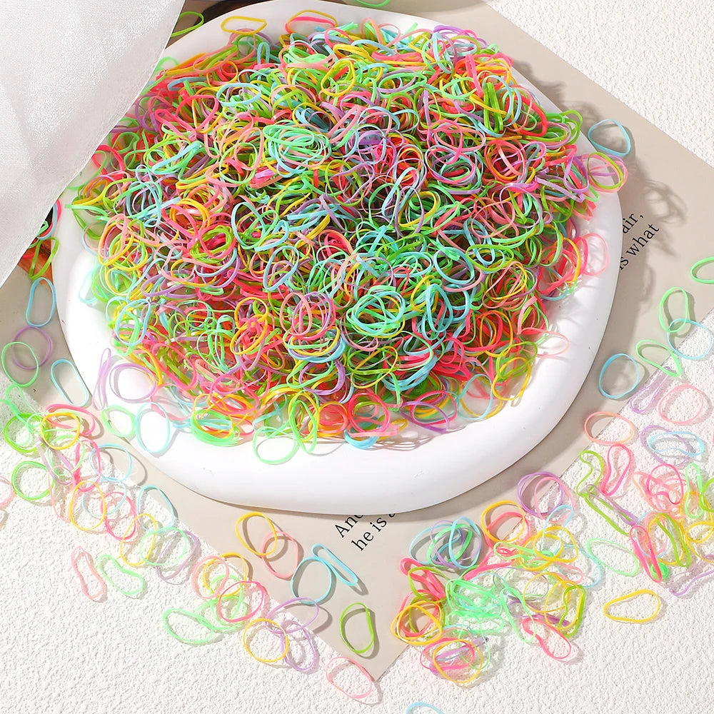 500/1000Pcs/bag Girls Colourful Disposable Rubber Band Hair Ties Headband Children Ponytail Holder Bands Kids Hair Accessories Purest Peak
