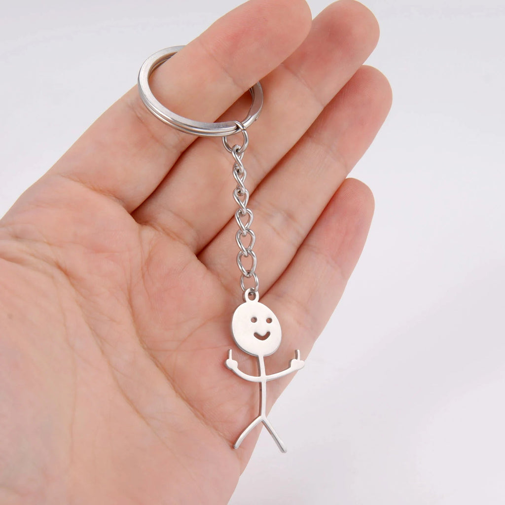Teamer Funny Middle Finger Stickman Keychain 2025 Cute Trend School Bag Car Key Pendant Couple New Trinket Gift Keyring Econic Blanks